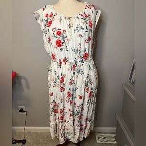 Torrid White Midi Dress with Red Floral Print